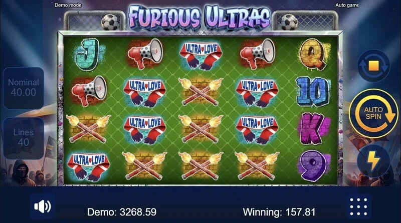 Furious Ultras - Hauptspielbildschirm mit Tribüne